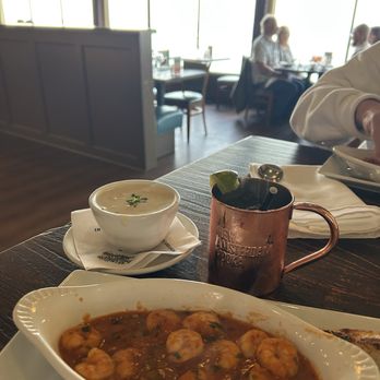 The Fish Hopper - "Scampi", although tiny, garlic bread, clam chowder, and happy hour Moscow Mule. - Seafood Near Me - Monterey, California The Fish Hopper - "Scampi", although tiny, garlic bread, clam chowder, and happy hour Moscow Mule. - Seafood Near Me - Monterey, California