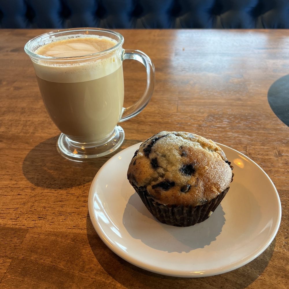 Roasted Beeanery - Almond Rocca latte and blueberry muffin - Coffee & Tea Near Me - Burleson, Texas Roasted Beeanery - Almond Rocca latte and blueberry muffin - Coffee & Tea Near Me - Burleson, Texas
