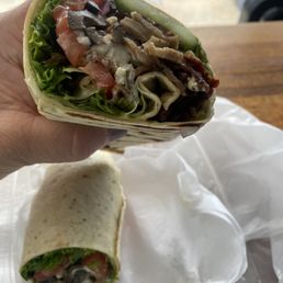 a hand holding a wrap of food a hand holding a wrap of food