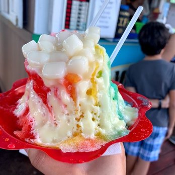 Mountain Magic Shave Ice - Pictured: lava flow, mango, and blue Hawaii with mochi and snowcap (cream) - Shaved Ice Near Me - Waipahu, Hawaii Mountain Magic Shave Ice - Pictured: lava flow, mango, and blue Hawaii with mochi and snowcap (cream) - Shaved Ice Near Me - Waipahu, Hawaii