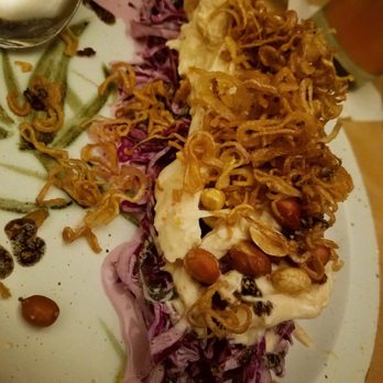 Cook Weaver - Poached curried chicken salad , red cabbage topped with roasted peanuts and shallots - Modern European Near Me - Seattle, Washington Cook Weaver - Poached curried chicken salad , red cabbage topped with roasted peanuts and shallots - Modern European Near Me - Seattle, Washington