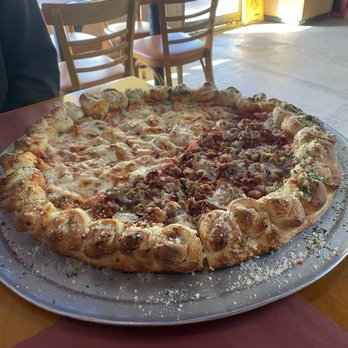 Munchy’s Pizza & Wings - Garlic Knot crust pizza with half vodka pasta and half meat lovers - Pizza Near Me - Deerfield Beach, Florida Munchy’s Pizza & Wings - Garlic Knot crust pizza with half vodka pasta and half meat lovers - Pizza Near Me - Deerfield Beach, Florida