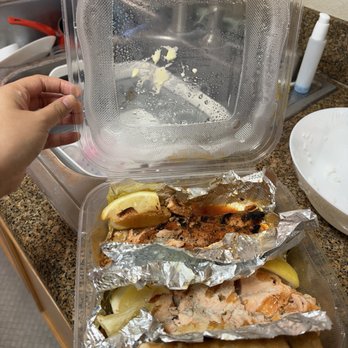Surfside Fish House - Grilled mahi mahi and salmon (ignore egg rolls). This container was how they presented the food at my party, super lame and unprofessional. - Seafood Near Me - San Diego, California Surfside Fish House - Grilled mahi mahi and salmon (ignore egg rolls). This container was how they presented the food at my party, super lame and unprofessional. - Seafood Near Me - San Diego, California