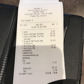 Andiamo Gate A-30 - The damage - Italian Near Me - Romulus, Michigan