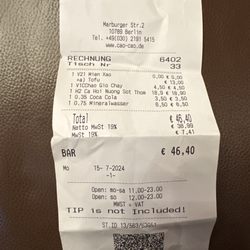 Cao Cao - Paid Receipt for food that we literally took a tiny taste and was repulsed so plates were all 99% in tact.