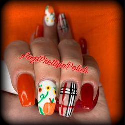 Pretty in Polish Salon and Spa - Burberry/pumpkin nail art
