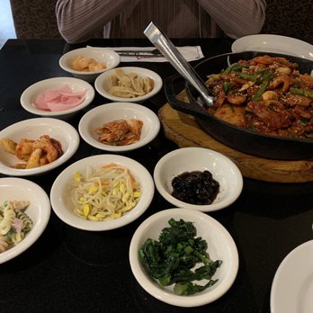 Korea House - Assortment of Side Dishes + B5. Samgyeopsal Garlic BohkEum - Korean Near Me - Bothell, Washington Korea House - Assortment of Side Dishes + B5. Samgyeopsal Garlic BohkEum - Korean Near Me - Bothell, Washington