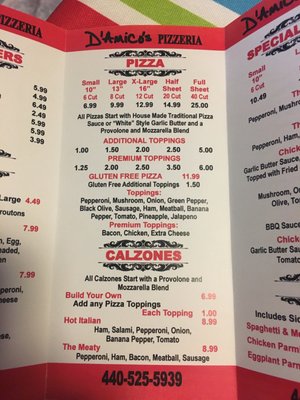 Menu photo 3 D'Amico's Pizzeria Eastlake, OH