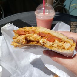Chicken Tikka panini with a smoothie Chicken Tikka panini with a smoothie