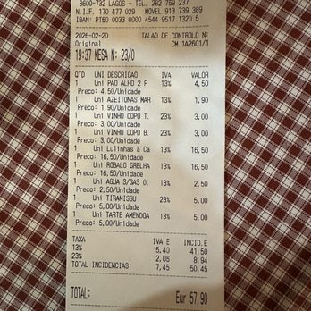 Calhou - The receipt - Portuguese Near Me - Lagos, 20