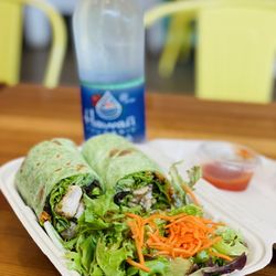 Nalu Health Bar & Café - Ahi Tuna wrap & salad, sweet Sriracha house sauce.