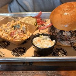 Pulled pork, coleslaw, and summer corn salad