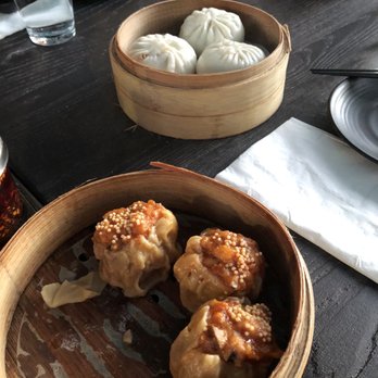 Dumpling Time - Top: Steamed BBQ Pork Bao (rating: 4/5), Bottom: Mala Shrimp & Pork Siu Mai (rating: 4/5) - Dim Sum Near Me - San Francisco, California Dumpling Time - Top: Steamed BBQ Pork Bao (rating: 4/5), Bottom: Mala Shrimp & Pork Siu Mai (rating: 4/5) - Dim Sum Near Me - San Francisco, California