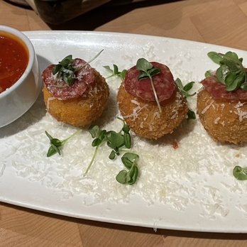 GIADA - Salumi Picante Arancini. Crispy on the outside, creamy & cheesy inside.  Spiced salami slices and pomodoro sauce are fitting compliments. - Italian Near Me - Las Vegas, Nevada