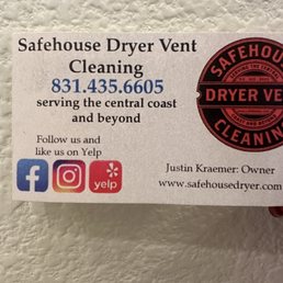 Safehouse Dryer Vent Cleaning, Business Card Safehouse Dryer Vent Cleaning, Business Card