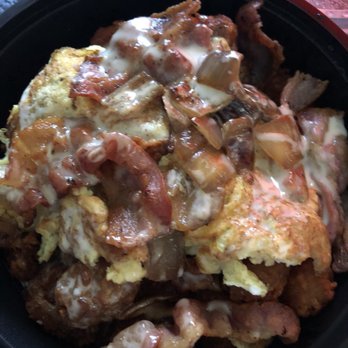Northeast Sandwich Co. - Breakfast bowl. Added bacon $1.50 and onion $.50. Very cheesy. It's over tater tots. - Breakfast & Brunch Near Me - Philadelphia, Pennsylvania