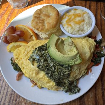Local Flavor Cafe - Veggie omelette add ham with cheesy grits - New American Near Me - Eureka Springs, Arkansas Local Flavor Cafe - Veggie omelette add ham with cheesy grits - New American Near Me - Eureka Springs, Arkansas