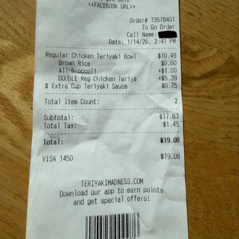 Teriyaki Madness - Receipt - Asian Fusion Near Me - San Antonio, Texas Teriyaki Madness - Receipt - Asian Fusion Near Me - San Antonio, Texas