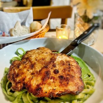 Inkas - Chicken Milanesa with Green Pasta - Peruvian Near Me - Irvine, California