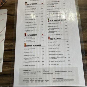 Sharetea - Menu taped to the table in front of order window - Coffee & Tea Near Me - Escondido, California