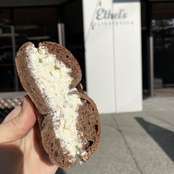 Ethel's Delicatessen - Pumpernickel with pickled shallot cream cheese - Bagels Near Me - Petaluma, California Ethel's Delicatessen - Pumpernickel with pickled shallot cream cheese - Bagels Near Me - Petaluma, California