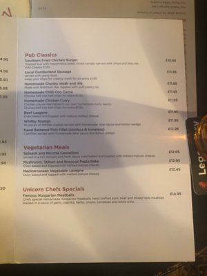 Menu photo 2 Unicorn Inn Ambleside, CMA Menu photo 2 Unicorn Inn Ambleside, CMA