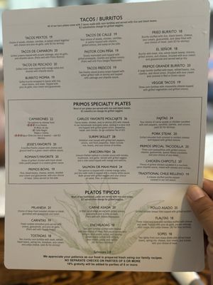 Menu photo 5 Primos Restaurant And Tequila Bar Ripon, CA Menu photo 5 Primos Restaurant And Tequila Bar Ripon, CA