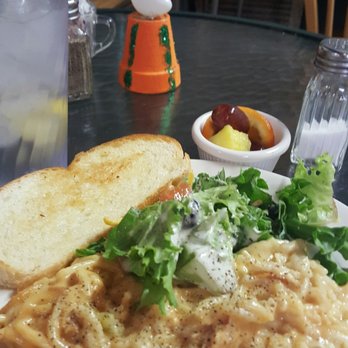 The Tea Room - Special of the day...Chicken Spaghetti came with bread, salad and fruit. - Cafes Near Me - Uvalde, Texas