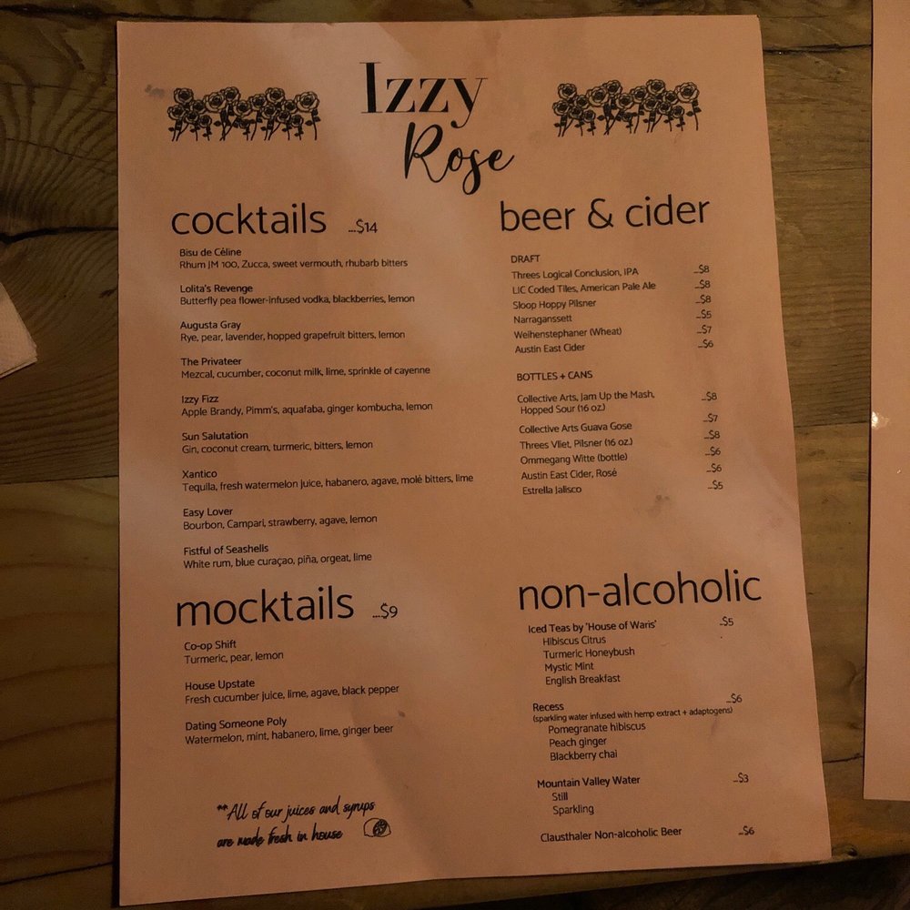 Izzy Rose - Menu 1 of 3 - Cocktail Bars Near Me - Brooklyn, New York Izzy Rose - Menu 1 of 3 - Cocktail Bars Near Me - Brooklyn, New York