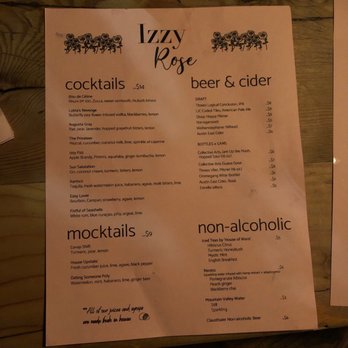 Izzy Rose - Menu 1 of 3 - Cocktail Bars Near Me - Brooklyn, New York