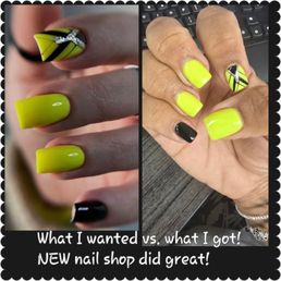 I showed Thomas the picture on the left and the picture on the right is what he did in my nails. Great job!!