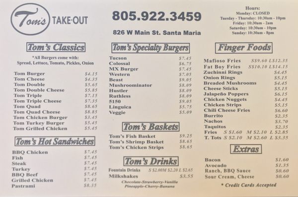 Menu photo 7 Tom's Take Out Santa Maria, CA