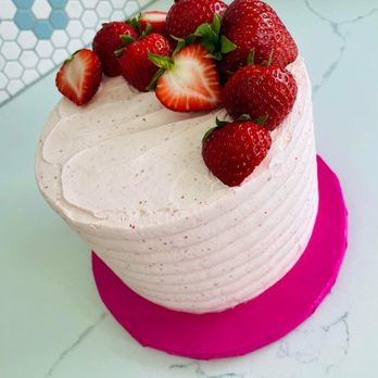 Lady Caker - Vegan vanilla cake with strawberry buttercream icing. - Custom Cakes Near Me Lady Caker - Vegan vanilla cake with strawberry buttercream icing. - Custom Cakes Near Me