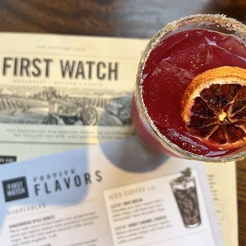 First Watch - CITRUS HIBISCUS PUNCH |Hibiscus tea, cranberry, orange, pineapple, lemon and ginger with a cinnamon-spiced sugar rim. - Breakfast & Brunch Near Me - Leesburg, Virginia