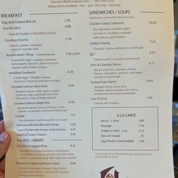 Vienna Coffee House - Their food menu as of 3/12/24 - Coffee & Tea Near Me - Maryville, Tennessee