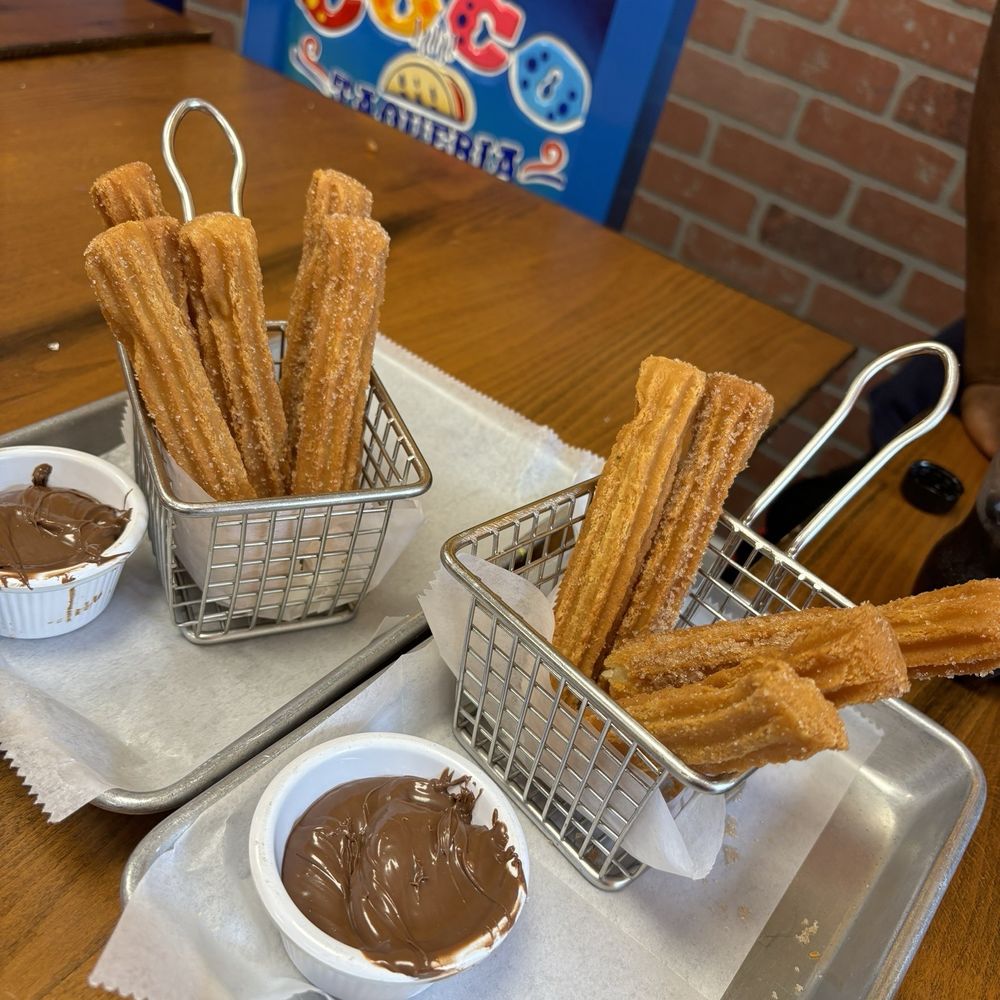 Churros and chocolate sauce at Coco Taqueria. The new  look is so authentic and the food is still amazing.