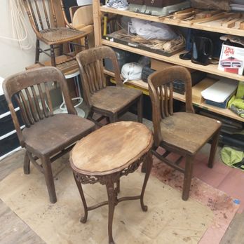 Geppetto's Antique Restoration - Oak Banker's Chairs before refinishing - Furniture Repair Near Me - Richmond, California Geppetto's Antique Restoration - Oak Banker's Chairs before refinishing - Furniture Repair Near Me - Richmond, California