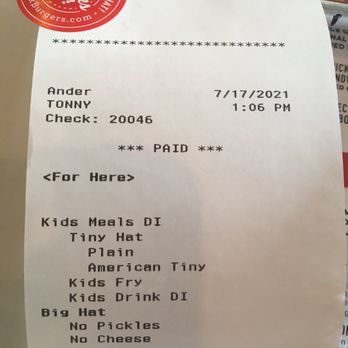 Hat Creek Burger Company - Receipt - Burgers Near Me - Richardson, Texas Hat Creek Burger Company - Receipt - Burgers Near Me - Richardson, Texas