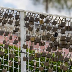 Fakier Jewelers - Bridal Customers enjoy Love Locks at the pergola and toss the key into the water