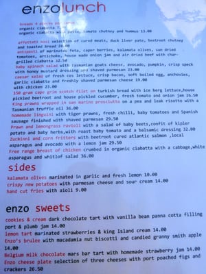 Menu photo 8 Cafe Enzo Pokolbin, NSW Menu photo 8 Cafe Enzo Pokolbin, NSW