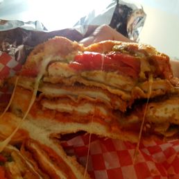 Chicken with hot peppers, sweet peppers and provolone. Chicken with hot peppers, sweet peppers and provolone.