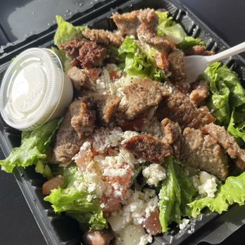 Nick's Jr Burgers and Gyros - Greek Salad with gyro added. Comes with tzatziki on side, but no pita. - Burgers Near Me - Everett, Washington Nick's Jr Burgers and Gyros - Greek Salad with gyro added. Comes with tzatziki on side, but no pita. - Burgers Near Me - Everett, Washington