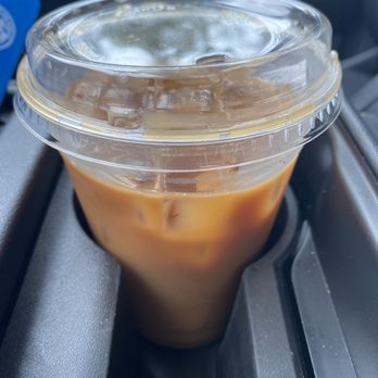 OB Beans Coffee Roasters - Final result. Two espresso shots over ice with oat milk sweetened with honey. - Coffee Roasteries Near Me - San Diego, California