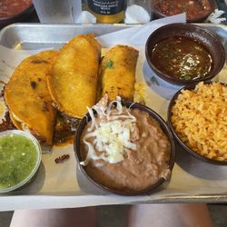 Margaritas  at Mercer Village - Theee quesabirria tacos, rice, beans, consome