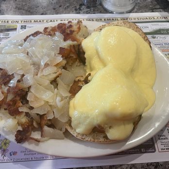 Point 40 Diner - Crab cake Benedict and onions with my hash browns- delicious! - Diners Near Me - Monroeville, New Jersey Point 40 Diner - Crab cake Benedict and onions with my hash browns- delicious! - Diners Near Me - Monroeville, New Jersey
