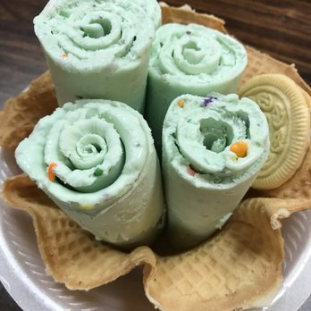 Rolled Ice Cream - Mint Chocolate Chip with Nerds and Rainbow Sprinkles rolled inside. - Ice Cream & Frozen Yogurt Near Me - Orlando, Florida
