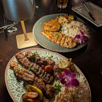 Harissa Mediterranean - The Harissa Trio platter and Stonefire Saji Chicken - Mediterranean Near Me - Plano, Texas