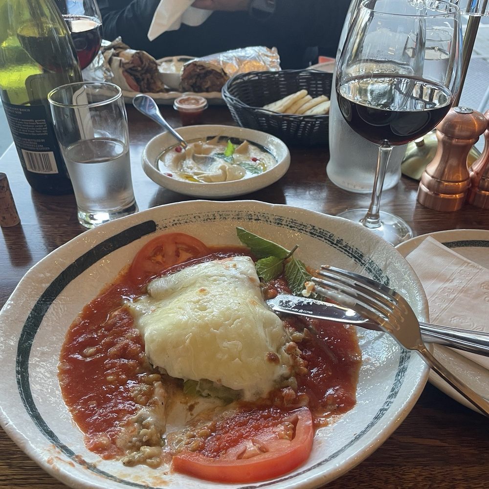 North Beach Gyros - Veggie Moussaka, Hummus, and wine - Mediterranean Near Me - San Francisco, California