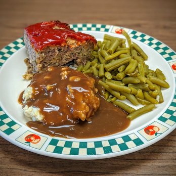 The Village Coffee Shop - Blue plate special - meatloaf, mash and green beans - Diners Near Me - Lodi, California The Village Coffee Shop - Blue plate special - meatloaf, mash and green beans - Diners Near Me - Lodi, California