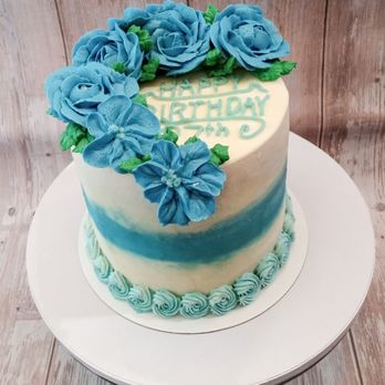 Handmade & Home Baked by Patsy - Chocolate Birthday Cake with Blue Buttercream Flowers - Custom Cakes Near Me Handmade & Home Baked by Patsy - Chocolate Birthday Cake with Blue Buttercream Flowers - Custom Cakes Near Me